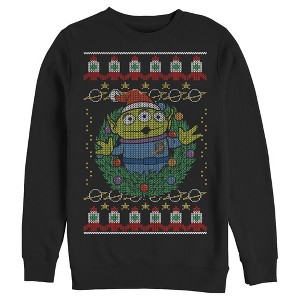 Men's Toy Story Ugly Christmas Alien Wreath Sweatshirt - 1 of 3