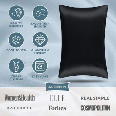 Black Satin Standard Pillowcase Set with Zipper Closure