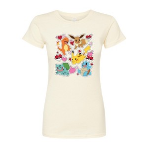Women's - Pokémon - Valentine's Day Heart Sticker Fitted Graphic T-Shirt - 1 of 2