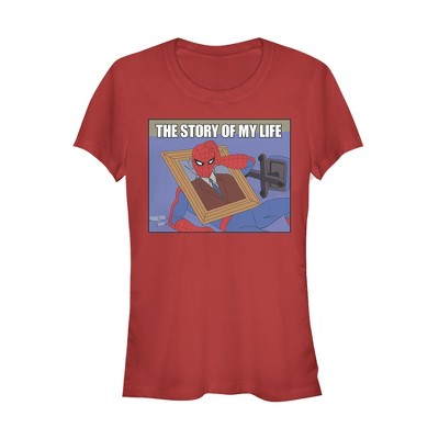 Juniors Womens Marvel Spider-Man Story of Life T-Shirt