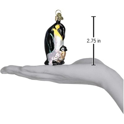 Hand-Painted Glass Emperor Penguin with Chick Tree Topper