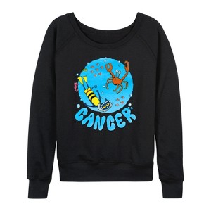 Women's - Pete the Cat - Cancer Lightweight French Terry Wide Neck Long Sleeve Shirt - 1 of 4