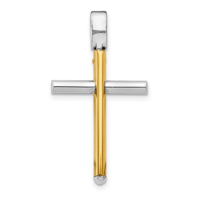 Black Bow Jewelry 14k Two Tone Gold, Polished Hollow Cross Pendant, 18 x 32mm