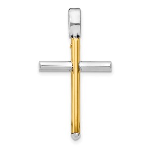 Black Bow Jewelry 14k Two Tone Gold, Polished Hollow Cross Pendant, 18 x 32mm - 1 of 4