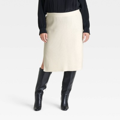 Women's Midi Sweater Pencil Skirt - Ava & Viv™ Cream 3X