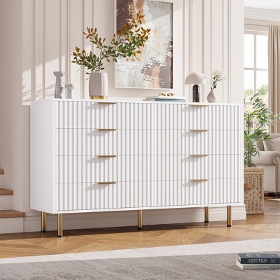 Fluted 8 Drawer Storage Dresser, Tall Modern Chest with Ample Deep Drawers and Wide Top, Wooden Organizer for Living Room, Hallway