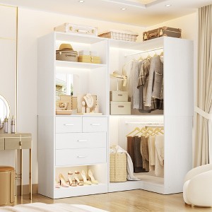 Aheaplus Freestanding Closet System with 4 Drawers, Walk-In Wooden Closet Orangizer with 6 Shelves and 2 Rods - 1 of 4
