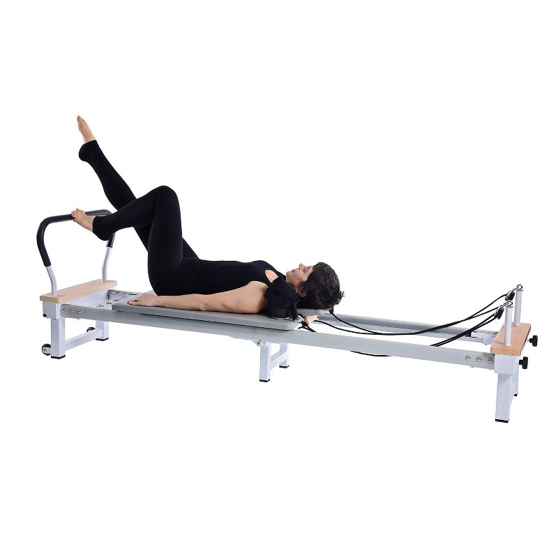 Stamina 55-5610 AeroPilates Precision Series Cushioned Cardio Reformer Resistance Band Foldable Wheeled Workout System Home Gym Machine, White, 6 of 8