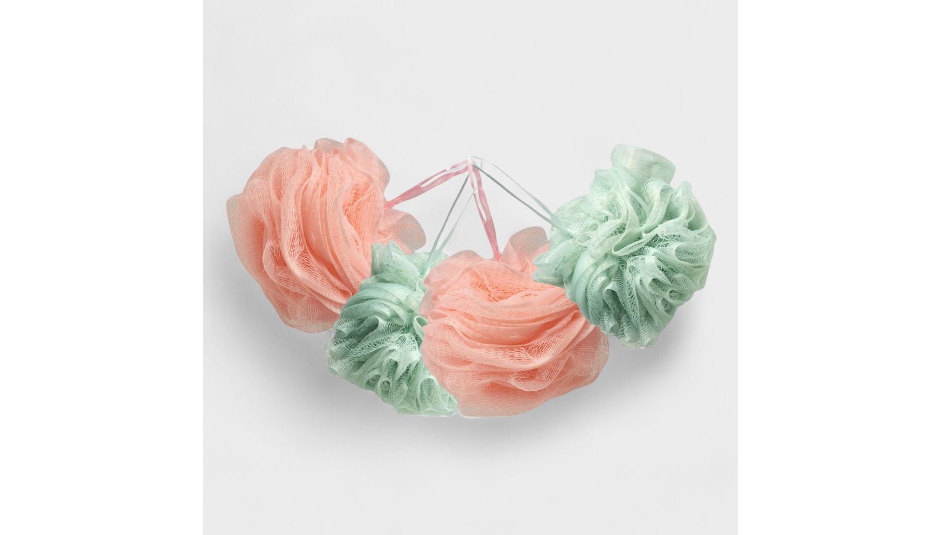 Spa Essentials 4 Pack Bath Loofahs - Shower Poufs in Pink
