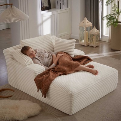 AENKYO Oversized Corduroy Sleeper Sofa Bed & Cloud Lounge Chair, Deep Seat, Armrests, 2 Pillows | Boneless Upholstered Chaise for Indoor Comfort