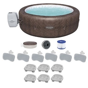 Bestway SaluSpa St Moritz AirJet Hot Tub with Set of 6 Non Slip Pool and Spa Seats and Set of 6 Padded Headrest Pillows with Adjustable Strap, Brown - 1 of 4