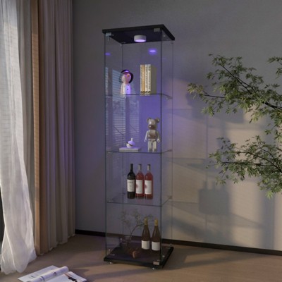 FURNIinspire Utility Storage Cabinets Professional Showcase with Reinforced Glass Shelves and Dual Mounting Options, Black, 16.73"*14.37"*64.45"
