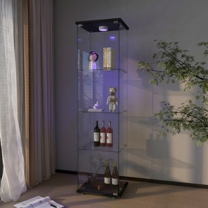 FURNIinspire Utility Storage Cabinets Professional Showcase with Reinforced Glass Shelves and Dual Mounting Options, Black, 16.73"*14.37"*64.45" - 1 of 4