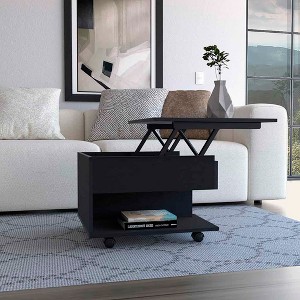 Vynxaria Lift Top Coffee Table with Casters and Shelf - Sleek Black Design - 1 of 4