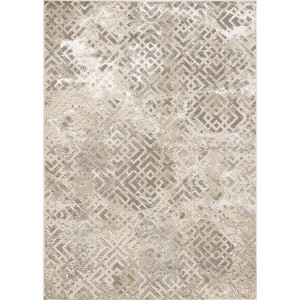 HomeRoots 7' X 10' Sand And Light Blue Geometric Area Rug - 1 of 4