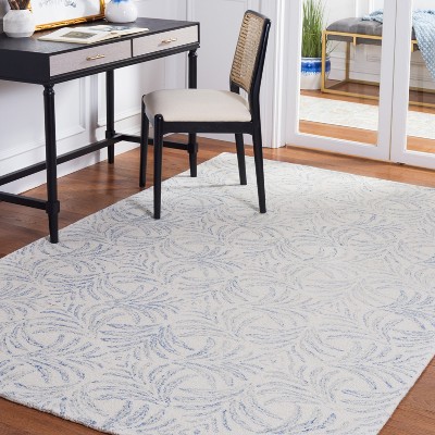 Ivory and Blue Hand Tufted Wool Silk Area Rug 4'x6'