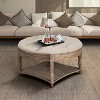KWPZQEB 2 Tier Coffee Table, Round Upholstered Tufted Ottoman Coffee Table, Large Footrest Ottoman with Wooden Shelf, Table for Living Room - 2 of 4