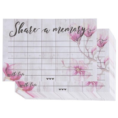 Share a Memory Card - 100-Pack Single-Sided Flat Card for Funeral, Memorial Service, Celebration of Life Events, Pink Floral Design, 4 x 6 Inches