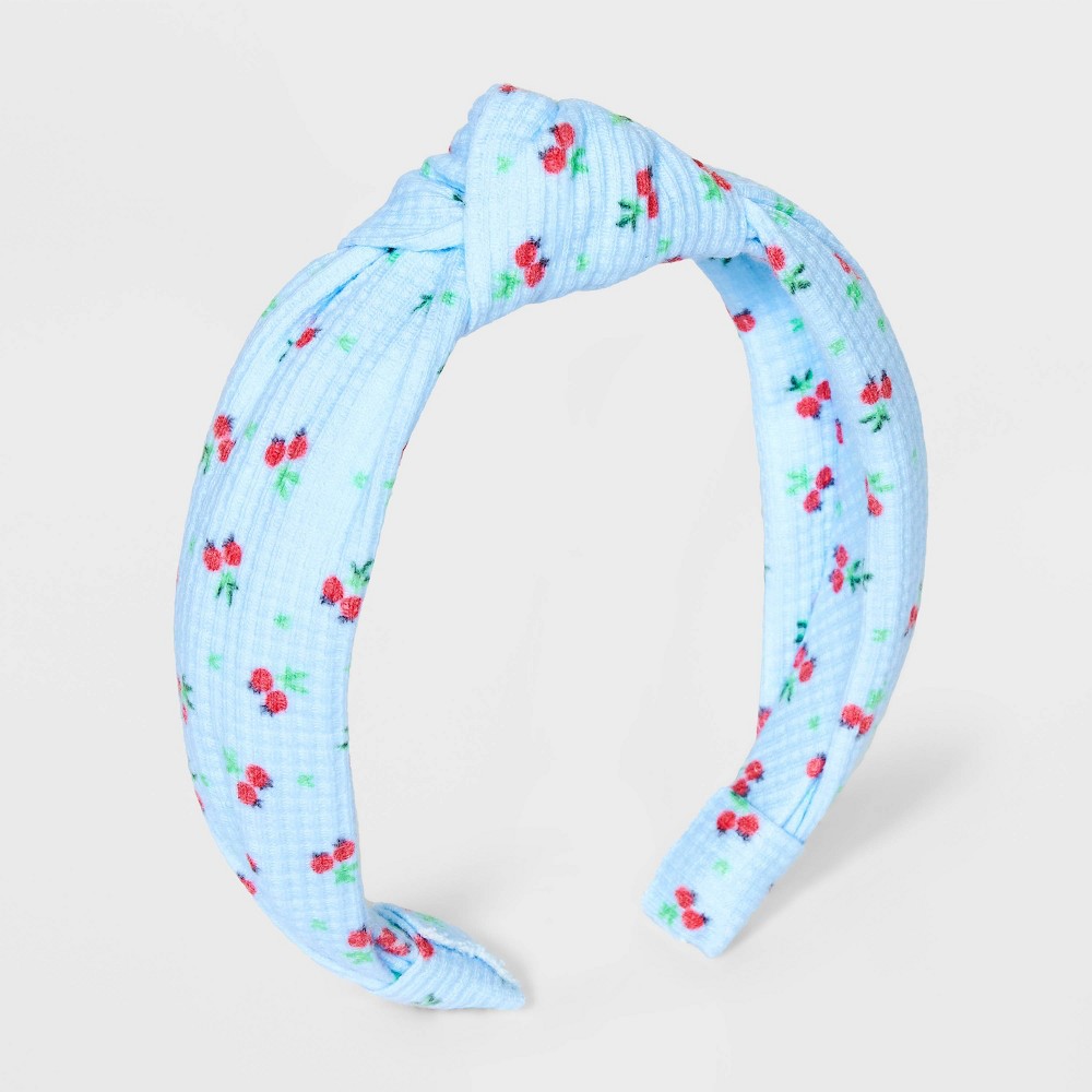 Photos - Hair Styling Product Girls' Headband Cherry Print with Top Knot - Cat & Jack™ Blue