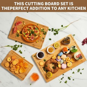 3Pcs Bamboo Cutting Boards Set with Over Sink for Kitchen, Wood Juice Groove Chopping Board, Extra Large Big Small Best Hardwood Kitchen Counter - 1 of 4
