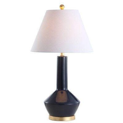 29" Ceramic/Metal Copenhagen Table Lamp: White Linen Shade, LED Bulb Included - JONATHAN Y