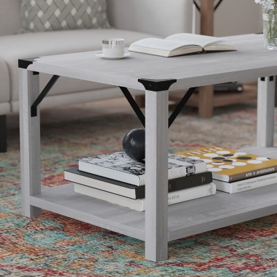 Aspen Gray Modern Farmhouse 2-Tier Rectangular Coffee Table