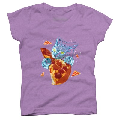 Girl's Design By Humans Pizza Cat in Space By BABYSHARK185 T-Shirt