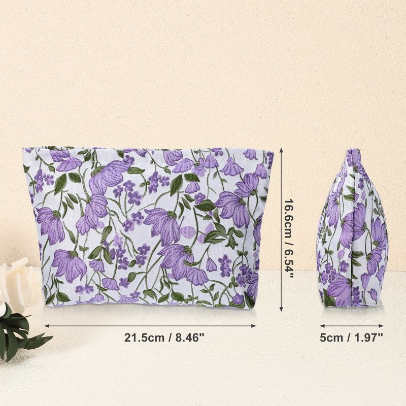 Unique Bargains Travel Canvas Floral Zipper-Closure Purple 1 Pc, 4 of 8