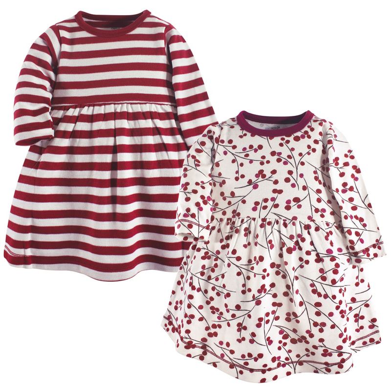 Touched by Nature Big Girls and Youth Organic Cotton Long-Sleeve Dresses 2pk, Berry Branch, 1 of 3