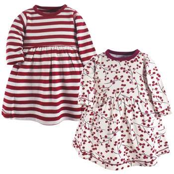 Touched by Nature Big Girls and Youth Organic Cotton Long-Sleeve Dresses 2pk, Berry Branch
