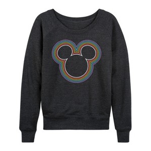 Women's - Disney - Mickey Head Rainbow Outline Lightweight French Terry Wide Neck Long Sleeve Shirt - 1 of 4