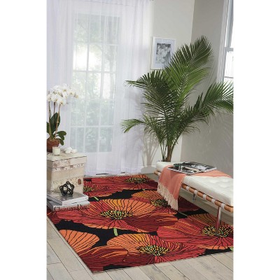 Handmade Black Synthetic Rectangular Hooked Rug
