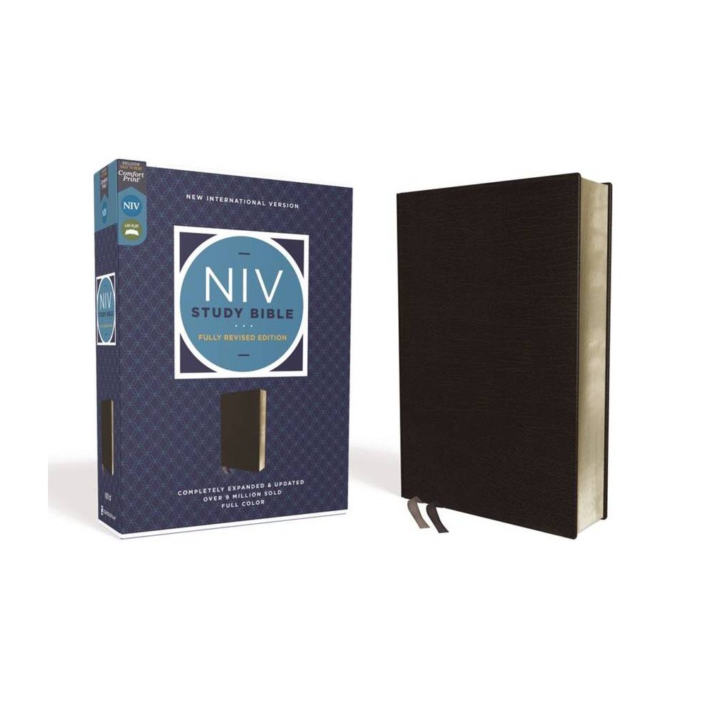 NIV Study Bible, Fully Revised Edition, Bonded Leather, Black, Red Letter, Comfort Print - by Zondervan (Leather Bound)
