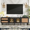 70.8" MDF Rattan-Style TV Stand with 3 Cabinets and 2 Drawers with LED Light and Solid Wood Legs for Living Room - 3 of 4