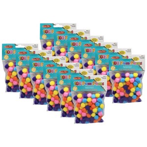 Charles Leonard Pom-Poms, 1/2", Hot Colors, 100 Per Pack, 12 Packs - 1 of 2