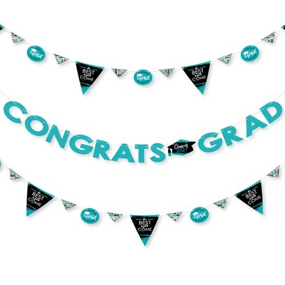 Big Dot of Happiness Teal Grad - Best is Yet to Come - 2021 Turquoise Party Letter Banner Decor - 36 Banner Cutouts and Congrats Grad Banner Letters