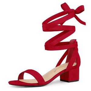 Allegra K Women's Open Toe Block Heel Lace Up Sandals - 1 of 4
