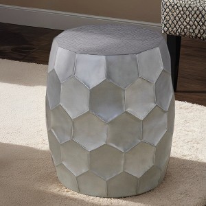 21" Height Aluminum Modern End Table with Hand-Hammered Hexagonal Pattern and Oval Base for Living Room - 1 of 4