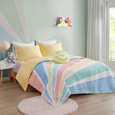Full Yellow Rainbow Sunburst Reversible Cotton Coverlet Set