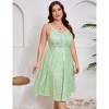 Womens Plus Size Summer Dress V Neck Floral Spaghetti Strap Sundress Button Down Pleated Swing Boho Midi Dress - 2 of 4
