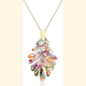 Acrylic Pendant Necklace Earrings – Long Statement Leaf Charm Necklace Tortoise Resin Palm Leaf Earrings Fashion Necklaces Earrings for Women - 1 of 4