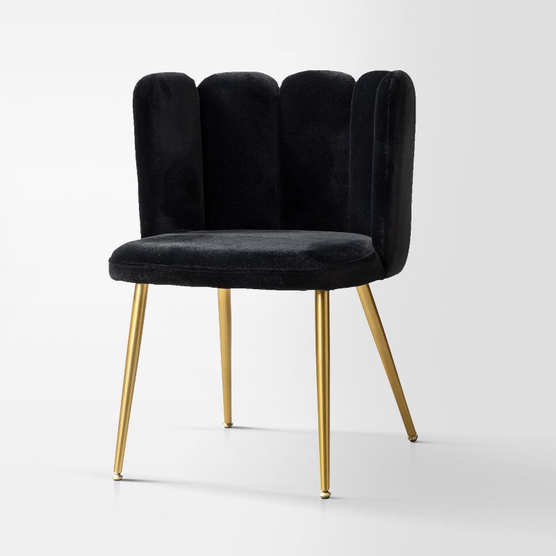 Barbara Contemparary Velvet Vanity Stool for Makeup Room, Moden Accent Side Chairs for Living Room with Shell Back and Golden Metal Legs | ARTFUL LIVING DESIGN, 1 of 14