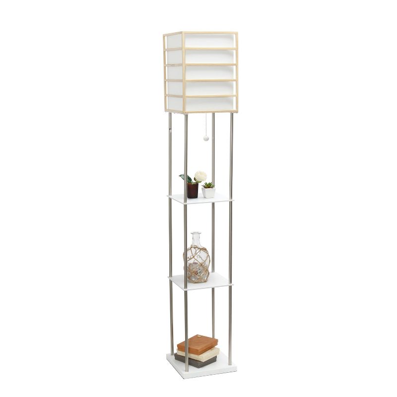 Metal/Wood Etagere Floor Lamp with Storage Shelves and Linen Shade Brushed Nickel - Lalia Home, 3 of 7