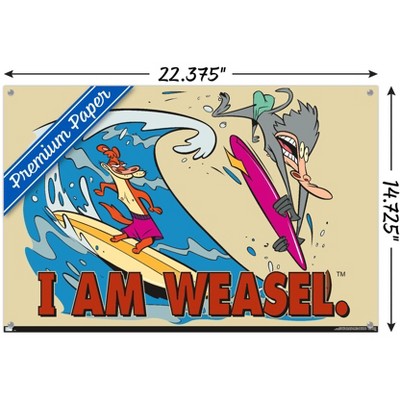 I Am Weasel Surfing Cartoon Poster with Pushpins