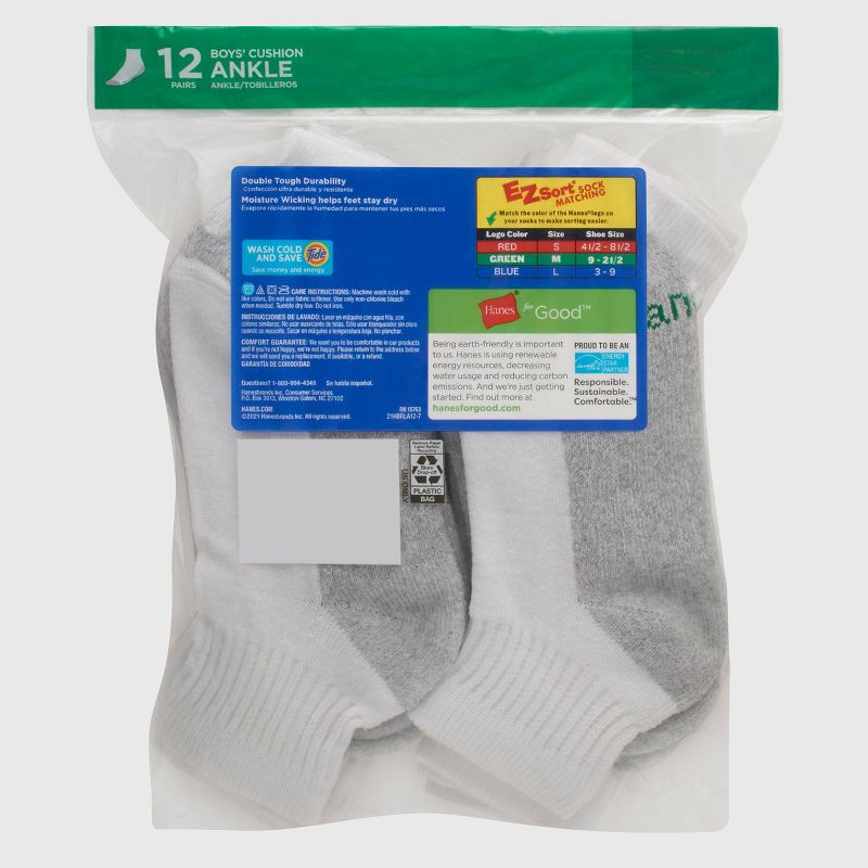 Hanes Boys' 12pk Cushioned Ankle Socks, 4 of 10