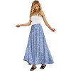 Women's High Waisted Pleated Flowy Maxi Skirt - Summer Casual with Pockets Blue White Flower - 2 of 4