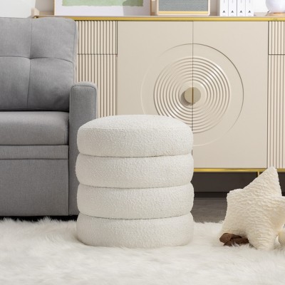 18.50"Soft Boucle Round Ottoman Footrest Stool,Black