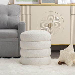 18.50"Soft Boucle Round Ottoman Footrest Stool,Black - 1 of 4