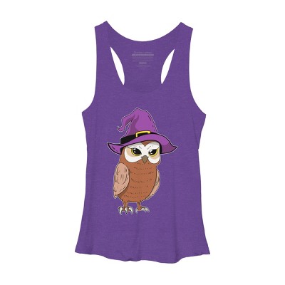Women's Design By Humans Owl Witch Halloween T Shirt By thebeardstudio Racerback Tank Top
