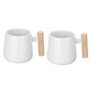 Unique Bargains Ceramic Simple Handmade Wooden Handle Coffee Mugs - 1 of 4